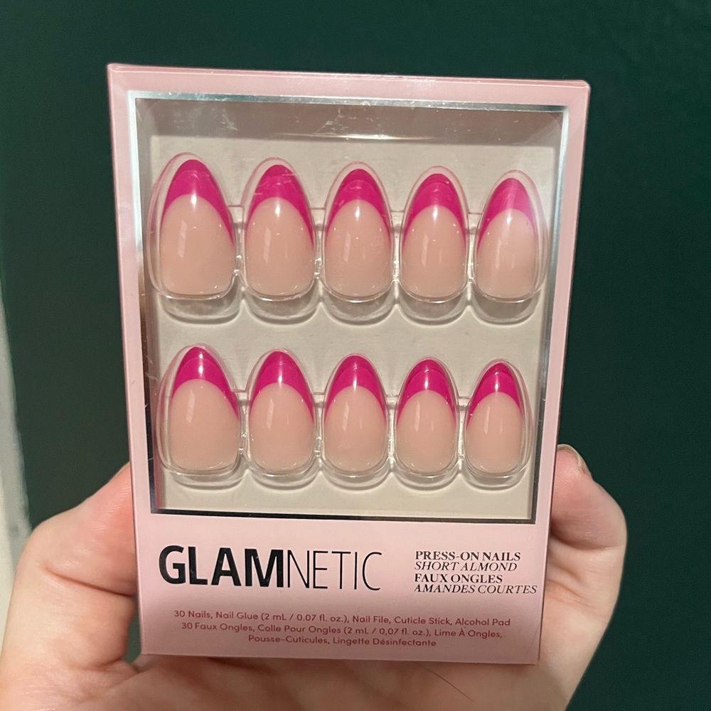 Glamnetic Raspberry Sorbet short almond press on nails